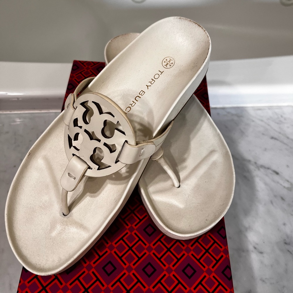 Tory Burch Miller Cloud Calf Leather Ivory -Gently Worn